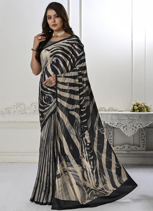 Crepe Soft Silk Black Traditional Wear Printed Saree